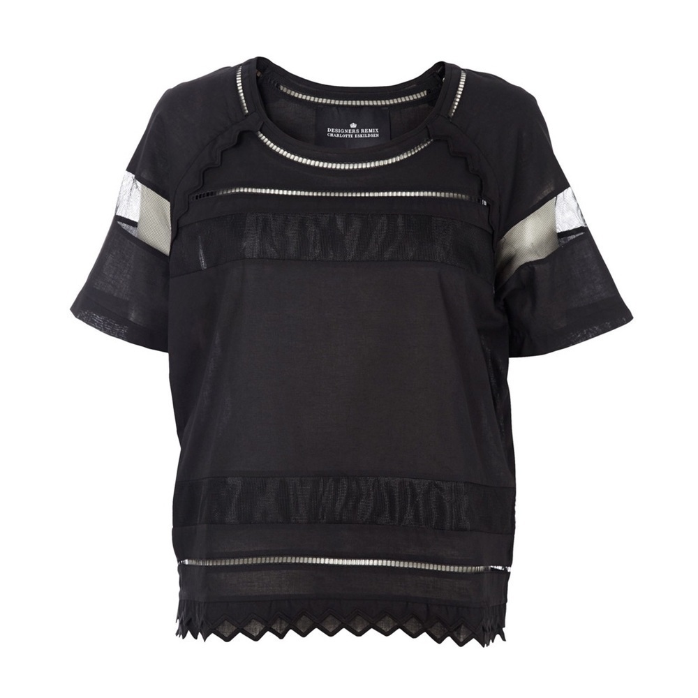 Designers Remix • Lay Top black popover blouse embroidered cotton net